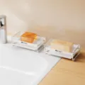 Portasapone doppio bianco in acciaio al carbonio mensola di scarico confezione da 2 - Stile Di Accumulo D'Acqua / 2 Pezzi/Set / Bianco