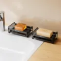 Portasapone doppio in acciaio al carbonio, portasapone nero per bagno, set da 2 pezzi - Stile Di Accumulo D'Acqua / 2 Pezzi/Set / Nero