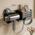 Wandmontierter Haartrockner Halter Badezimmer Aufbewahrungsregal Multifunktionale Ablage. - Einzelner Halter / Gunmetal Grau