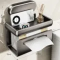 Wandmontierter Toilettenpapierhalter und Bad-Aufbewahrungsregal in elegantem Dunkelgrau. - Doppelter Saugnapf / Gunmetal Grau