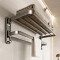 Faltbarer Handtuchhalter Badezimmer Wandmontage gunmetal graues Aluminium Regal Ablage - 2026 klassisches Modell - doppelklappbar 40 cm