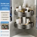 Doppelschicht Badezimmer Eckregal Raumaluminium Wandmontage Duschregal Organizer Aufbewahrung - Zweischichtiges Dreieck (Verdickt+4 Haken) / Gunmetal
