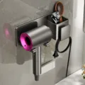 Wandmontierter Haartrockner Halter Badezimmer Organizer mit praktischem Ablagebecher und Kabelhaken. - Flaggschiff-Stil (Einzelner Zylinder) / Gunmetal