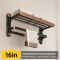 Wandmontierter Handtuchhalter aus Holz mit Ablage und Haken für Badezimmer und WC. - Doppelter Klappbarer Badetuchhalter 40 cm
