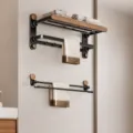 Moderner Badezimmer Handtuchhalter 60cm Nussbaum und Kohlenstoffstahl Klappregal Wandhalterung. - Klassisches 2er-Set A