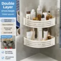 Badezimmer eckregal doppel schicht dusche ablage wandmontage lochfrei organizer - Zweischichtiges Dreieck (Verdickt+4 Haken) / Creme