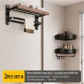 Retro massivholz metall klappbarer handtuchhalter ecke bad regal set wandmontage. - Klassisches 2er-Set B