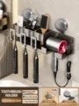 Wandmontierter Saugnapf Zahnbürstenhalter Bad Organizer mit Föhnhalter und Ablage. - Dreifach Ohne Becher / Gunmetal