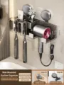 Wandmontierter Saugnapf Zahnbürstenhalter Badezimmer Organizer mit Becher und Föhnhalter - Doppel Mit Bechern / Gunmetal