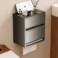 Wandmontierter Toilettenpapierhalter Toilettenpapierbox graues Bad Organizer Regal - Dreischichtige Taschentuchbox (Doppelzweck für Zieh- und Rollpapier) / Gunmetal
