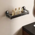 Gun grey suction cup bathroom shelf, punch-free wall-mounted cosmetic storage organizer. - 40CM Single Tier / Gun Grey