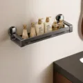 Bathroom Suction Shelf Wall Mounted Organizer Gun Grey Cosmetics Storage Rack 50cm - 50CM Single Tier / Gun Grey