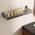 Gunmetal wall-mounted suction bathroom shelf cosmetic organizer 60cm for modern washroom. - 60CM Single Tier / Gun Grey