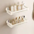 Double layer white suction cup bathroom shelf wall mounted storage rack, 40cm, no drilling. - 40cm Double Layer / Milk White