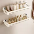 Cream white double tier suction cup bathroom storage rack variant, punch free wall shelf. - 60cm Double Layer / Milk White