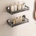 Bathroom double layer suction cup storage shelf gunmetal gray wall mounted cosmetic organizer - 40cm Double Layer / Gun Grey