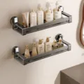 Gunmetal bathroom suction shelf wall mounted organizer for cosmetics and toiletries 50cm - 50cm Double Layer / Gun Grey