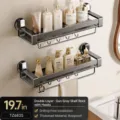 Gunmetal Wall Mounted Bathroom Storage Shelf Double Tier with Towel Bar and Hooks 50cm - 50cm Double Layer with Rod and Hooks / Gun Grey