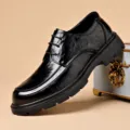 Men black leather dress shoes formal business casual lace up footwear new style - 38 / Black