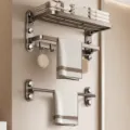 Gun gray suction towel rack bathroom punch-free foldable bathroom storage shelf set - 2-Piece Set A [Bath Towel Rack + Towel Bar]