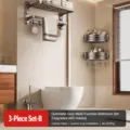 Gunmetal bathroom storage shelf set, carbon steel wall suction rack, 3-piece set. - 3-Piece Set B [Bath Towel Rack + 2-Tier Corner Basket + Toilet Brush]