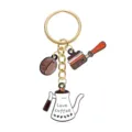 Llavero de café de metal dorado y abalorio de bolso con colgantes de cafetera y granos. - Estilo Cafetera y Portafiltro (YSK-7-3)