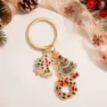 Christmas metal keychain featuring cute bell, tree and wreath charms for holiday gifts. - Bell Tree Wreath Style (YSK-12-1)