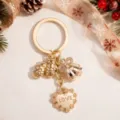 Christmas metal keychain with cute gloves bow bell and heart pendants gold holiday key ring gift - Glove Bell Heart Style (YSK-12-6)