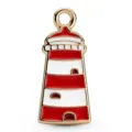 Nahaufnahme Detail des rot-weißen Emaillierten Leuchtturm Metall Legierungs Anhängers Schmuck. - Rot-Weißer Leuchtturm Stil (HD-15)