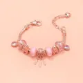 Rose gold charm bracelet detail, featuring pink glass beads, cute bear and dreamcatcher charms. - Length 17CM / KM-01 (Rose Gold Bear Dreamcatcher)