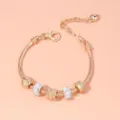 Pulsera de dijes dorada con cadena de serpiente, diamantes de imitación y extensión de corazón. - Longitud 17CM / KM-10 (ai-Oro Rosa Strass Caja de Regalo)