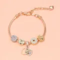 Pulsera de dijes de oro rosa con cuentas de corazones y cadena ajustable para mujer - Longitud 17CM / KM-11 (ai-Corazón Hueco Oro Rosa)