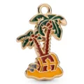 Goldene Legierung Emaillierte Palme Insel Anhänger Detailansicht für DIY Schmuckherstellung - Pirateninsel und Palmenstil (HD-20)