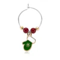 Christmas wine glass charm metal ring with green mitten pendant and festive beads for party. - Wine Charm 05 (Mitten)