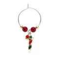 Christmas wine glass charm ring with candy cane pendant and red gold beads for holiday party. - Wine Charm 06 (Candy Cane)