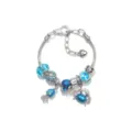Close-up detail of silver snake chain charm bracelet with blue crystal beads and ocean charms. - Blue Ocean Creature Style (AL-18) / 17cm Pack / Blue Series