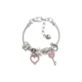 Silver charm bracelet with pink crystal pendants, DIY snake chain jewelry for women and girls. - Pink Butterfly Pumpkin Carriage Style (AL-09) / 17cm Pack / Pink Series