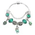 Silver snake chain DIY charm bracelet with green crystal beads, clover and deer pendants. - Green Clover Deer Style (AL-07) / 17cm Pack / Green Series