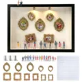 DIY Mini Museum Schattenbox Set mit winzigen goldenen Bilderrahmen, Figuren und Leuchten. - Schwarzer Rahmen Mit Zubehör / A4 Innenmaß 21x29.7x3cm