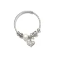 Silver DIY charm bracelet detail, snake chain with pearl and rhinestone heart pendant. - Silver Rhinestone Heart Artificial Pearl Style (AL-04)