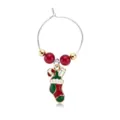Christmas wine glass charm ring with red gold beads and stocking pendant party decor. - Wine Charm 09 (Gift Sock)