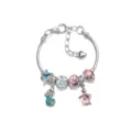 Silver snake chain charm bracelet detail featuring cute mermaid and sea turtle pendants. - Ocean Fairytale Mermaid Style (AL-17)