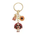 Autumn Thanksgiving turkey keychain with cute gnome and sunflower charms, gold alloy. - Turkey Sunflower Gnome Style (YSK-5-2)