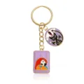 Gold-toned metal alloy enamel keychain featuring tarot card parrot and gothic bat charms. - The Empress Tarot Parrot Bat Cat Style (YSK-8-9)