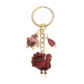 Thanksgiving Turkey Keychain Alloy Gold Enamel Charm Pendant Jewelry Gift for Women SKU - Large Turkey and Leaf Style (YSK-5-3)