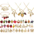 Set di gioielli DIY collana bracciale in smalto dorato KC con ciondoli di animali e frutta. - Set Collana Bracciale Frutta / Set da 54 Pezzi / Colorato