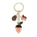 Cute autumn themed alloy keychain featuring squirrel, pinecone, and acorn enamel charms. - Squirrel and Acorn Style (YSK-5-11)