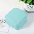 Portable mini jewelry box with zipper pu leather travel storage for rings and earrings. - 10*10*5cm / Teal Blue