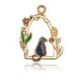 Enamel black cat flower gold alloy pendant DIY jewelry making accessories cute metal charms - Flower Vine Black Cat