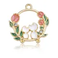 Gold-plated enamel cat tulip pendant alloy DIY jewelry accessories charm for necklace bracelet. - Tulip Twin White Cats